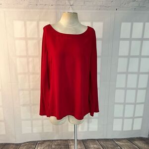 Soft Surroundings Red Solid Boat Neck Cape Sleeve Blouse Size Large